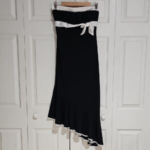 ✨ Studio Y Strapless Black & White Asymmetrical Midi Dress | Tie Waist ✨